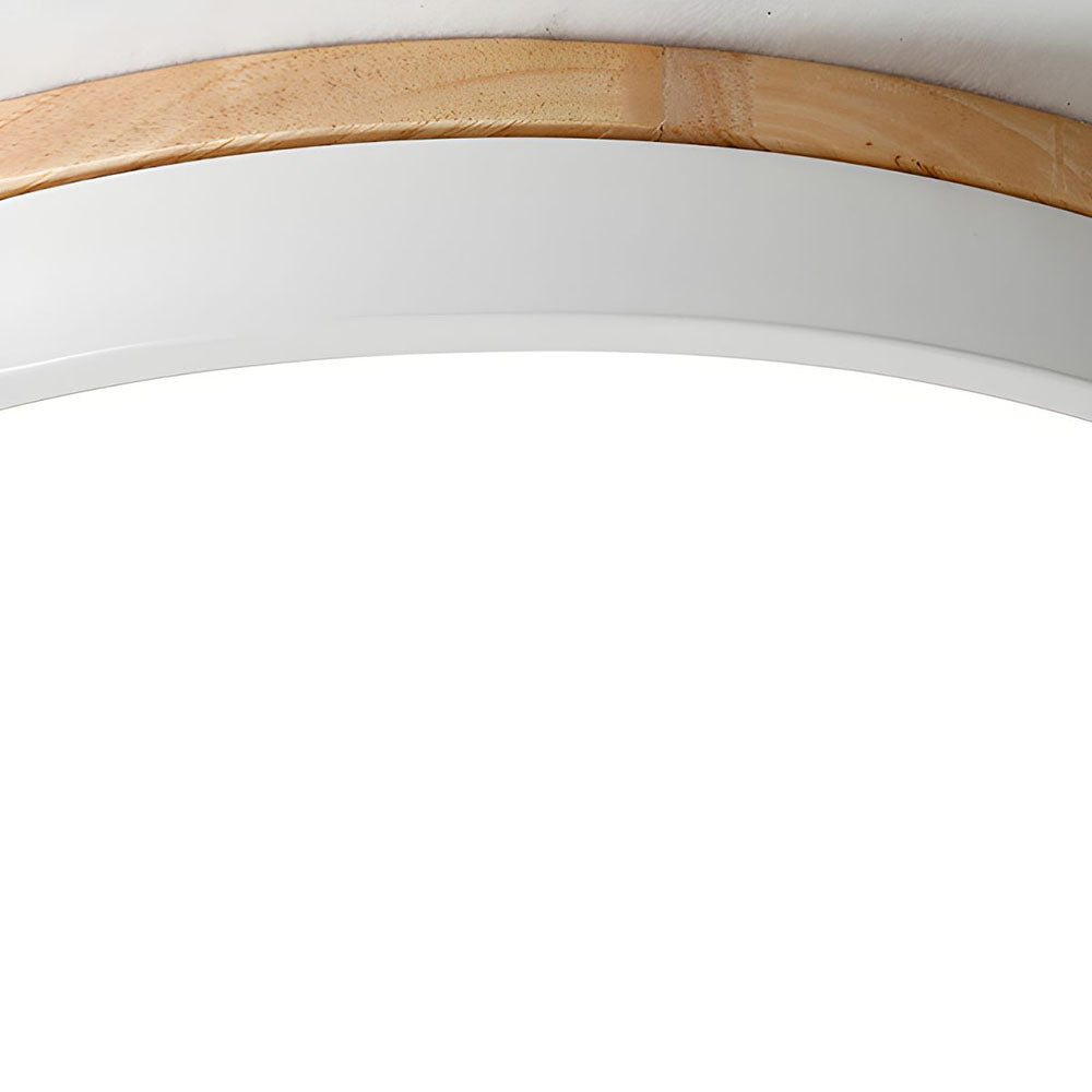 Round Wood Flush Mount LED Ceiling Light 3-Color Dimmable Scandinavian Style for Living Room Bedroom Kitchen