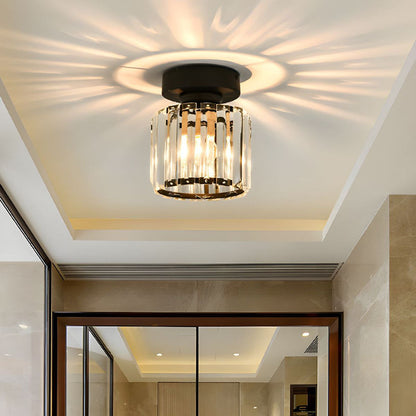 Flush Mount Crystal Light Fixture E27 Socket Black Gold for Bedroom Living Room Hallway Indoor Home Décor Compact Reflective Shade Elegant A