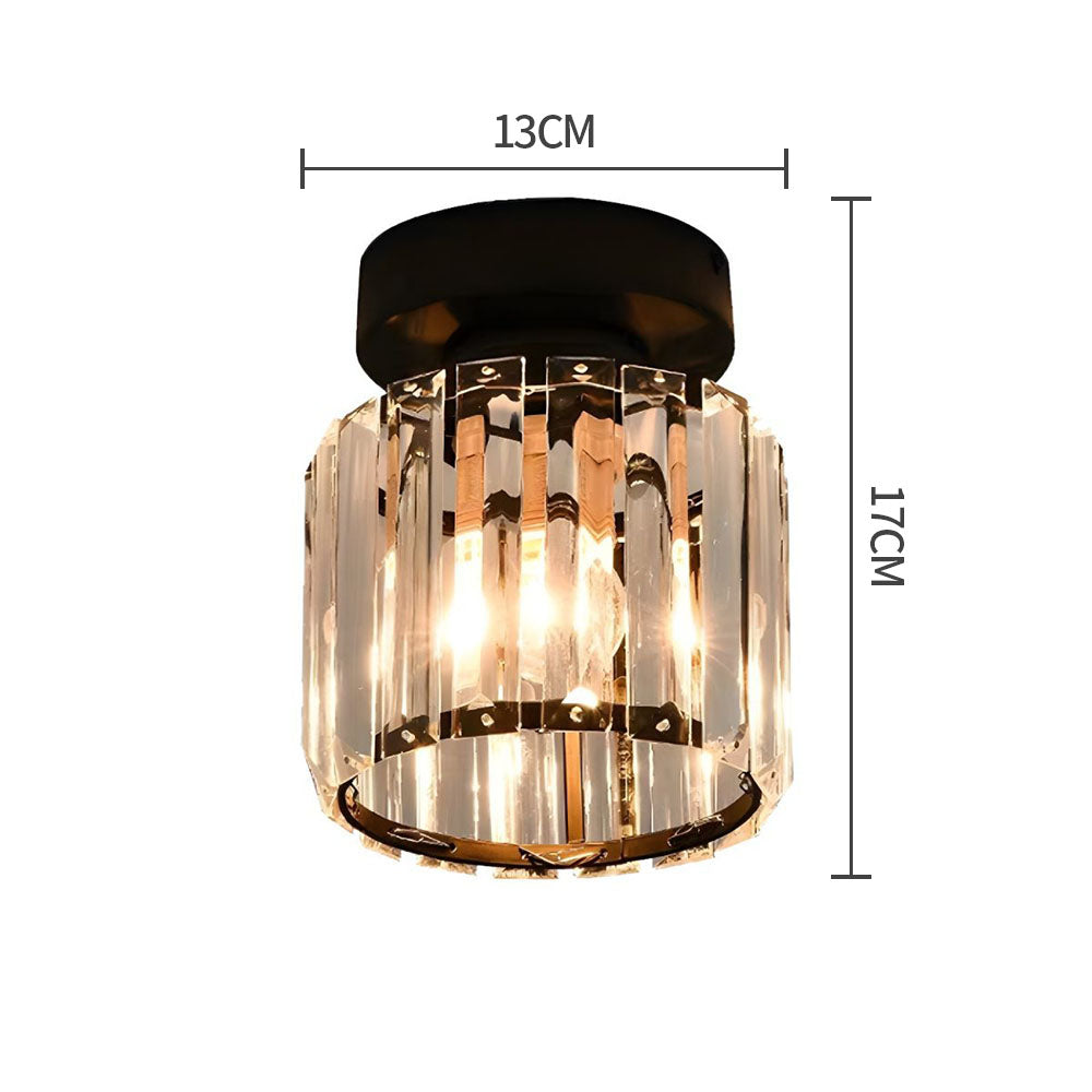 Decorative Flush Mount Light Fixture with Glass Cube and Metal Accents E27 Socket for Entryway Bedroom Small Room Ambient Overhead Lighting