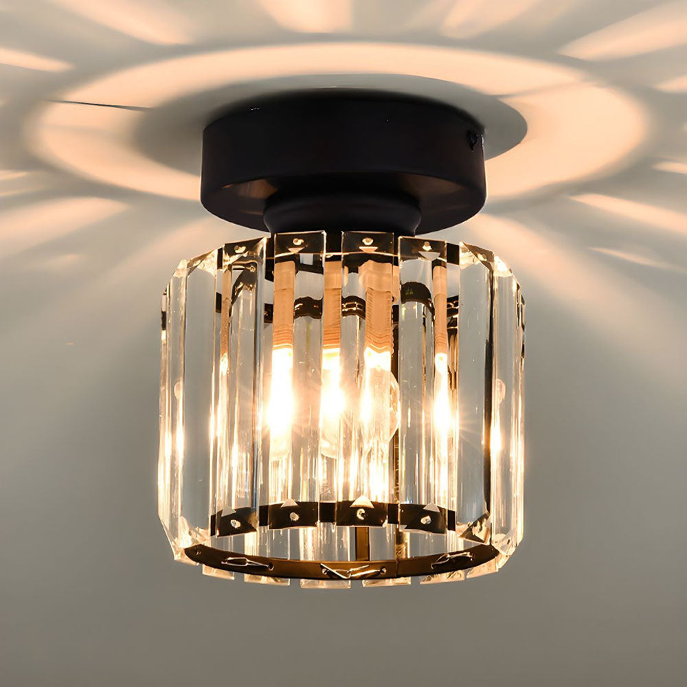 Cube Crystal Flush Mount Ceiling Light with Brass Frame 10 Inch for Bedroom Hallway Entryway Living Room Office Modern Home Lighting Fixture