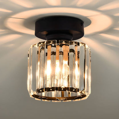 Cube Crystal Flush Mount Ceiling Light with Brass Frame 10 Inch for Bedroom Hallway Entryway Living Room Office Modern Home Lighting Fixture