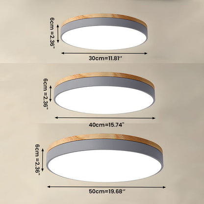 Round Wood Flush Mount LED Ceiling Light 3-Color Dimmable Scandinavian Style for Living Room Bedroom Kitchen