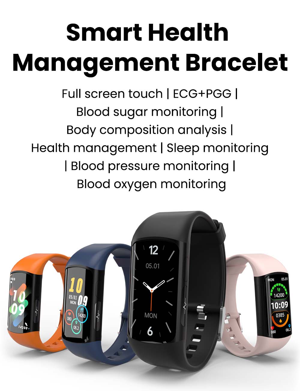 Bracelet connecté de fitness HealthTrack | Suivi d'activité, analyse du sommeil et notifications intelligentes | Résistant à l'eau IP67