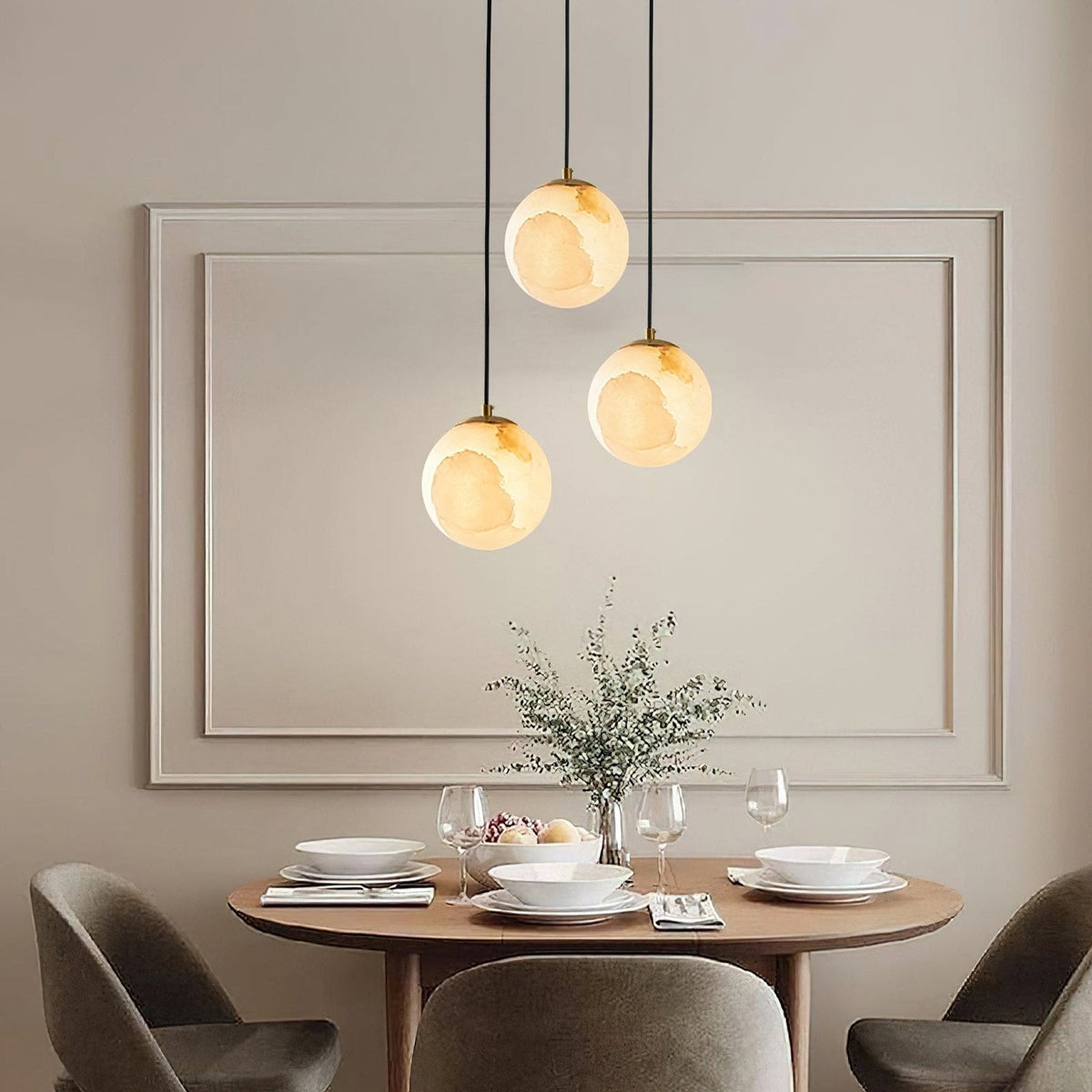Suspension lumineuse globe en pierre, cordon réglable de 10 à 15 cm, luminaire minimaliste moderne pour chambre, salle à manger, cuisine, salon et entrée