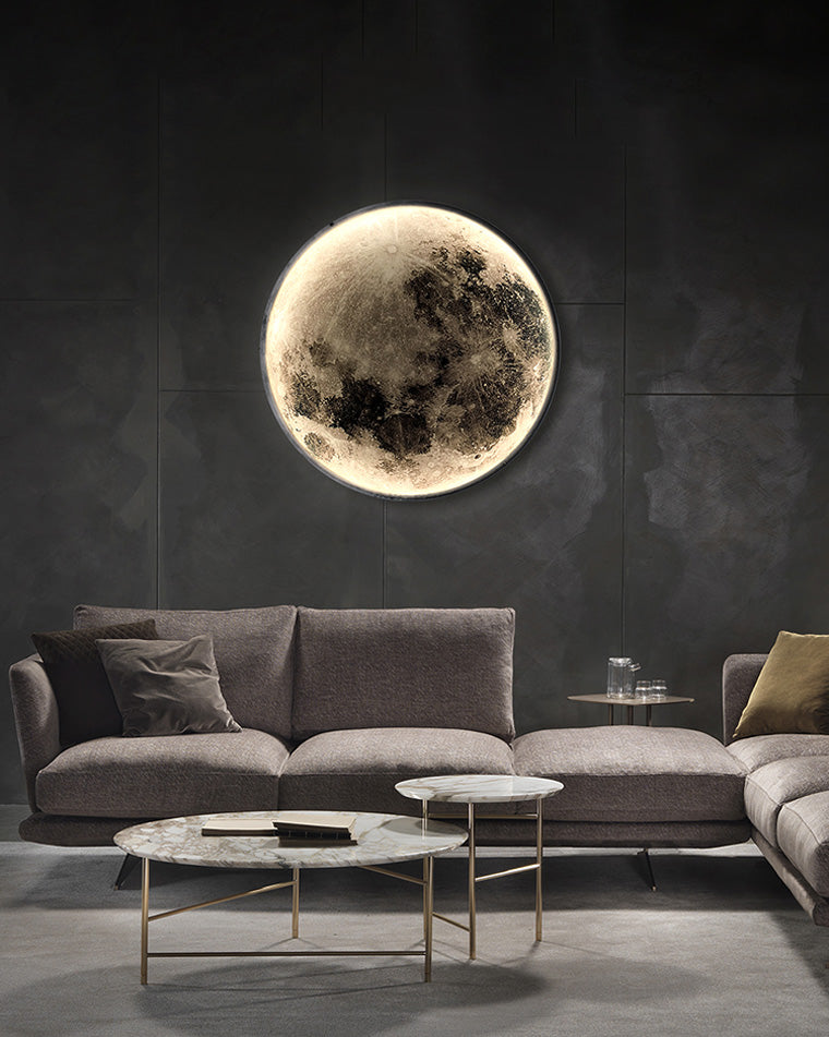Applique murale céleste à LED, intensité variable, télécommande, design lune, luminaire artistique, 39 pouces de diamètre, PVC, éclairage d'ambiance pour chambres et salons