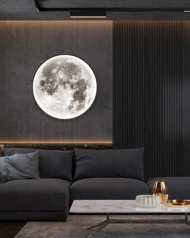 LED Moon Wall Sconce Dimmable Remote Control Light 9.4 Inch Diameter PVC Fixture for Bedroom Living Room Hallway Accent Lighting Three Color