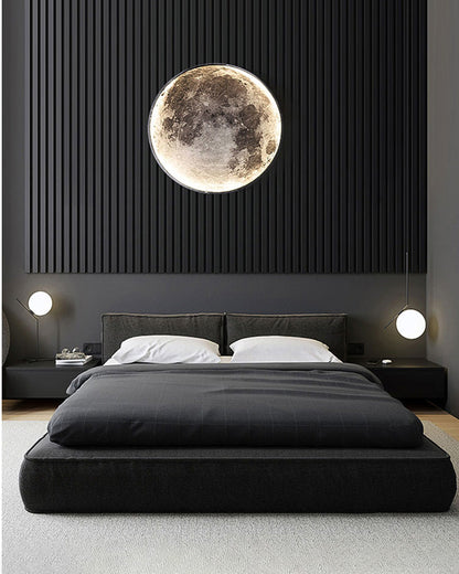 Applique murale céleste à LED, intensité variable, télécommande, design lune, luminaire artistique, 39 pouces de diamètre, PVC, éclairage d'ambiance pour chambres et salons
