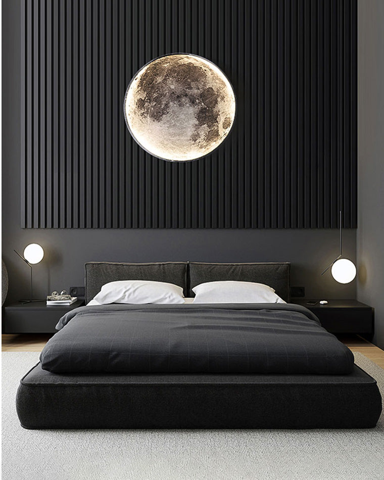 LED Moon Wall Sconce Dimmable Remote Control Light 9.4 Inch Diameter PVC Fixture for Bedroom Living Room Hallway Accent Lighting Three Color