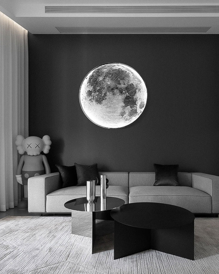 Applique murale céleste à LED, intensité variable, télécommande, design lune, luminaire artistique, 39 pouces de diamètre, PVC, éclairage d'ambiance pour chambres et salons
