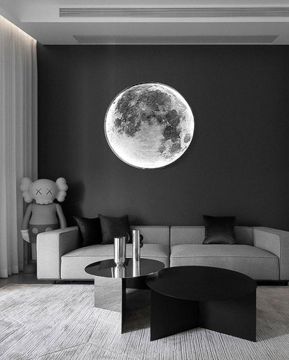 LED Moon Wall Sconce Dimmable Remote Control Light 9.4 Inch Diameter PVC Fixture for Bedroom Living Room Hallway Accent Lighting Three Color