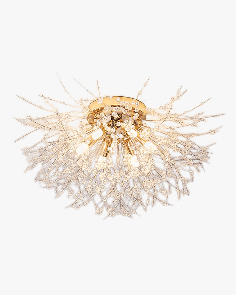 Plafonnier encastré au design pissenlit en cristal – Luminaire de 16 po doré et argenté pour chambre, couloir, salle de bain