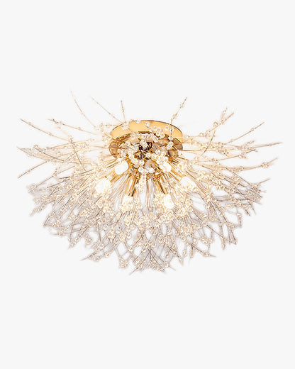 Plafonnier encastré au design pissenlit en cristal – Luminaire de 16 po doré et argenté pour chambre, couloir, salle de bain