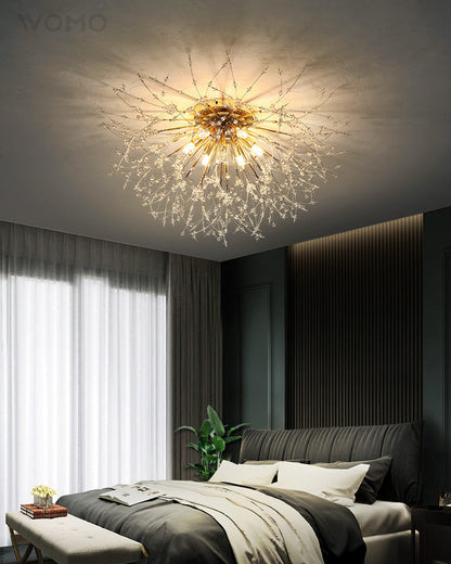 Plafonnier encastré au design pissenlit en cristal – Luminaire de 16 po doré et argenté pour chambre, couloir, salle de bain