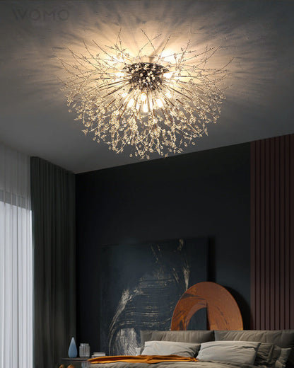 Plafonnier encastré au design pissenlit en cristal – Luminaire de 16 po doré et argenté pour chambre, couloir, salle de bain