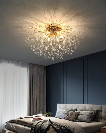 Plafonnier encastré au design pissenlit en cristal – Luminaire de 16 po doré et argenté pour chambre, couloir, salle de bain