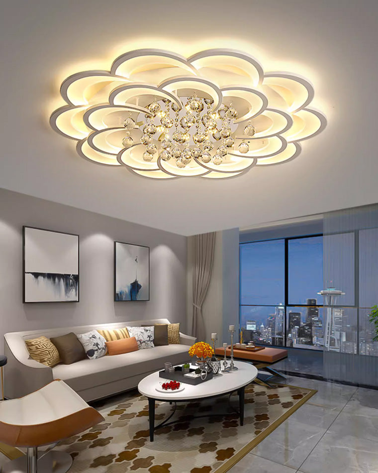 Dimmable LED Flush Mount Light with Crystal Accents 21-Inch Round for Bedroom Living Room Dining Room Contemporary Home Lighting Fixture