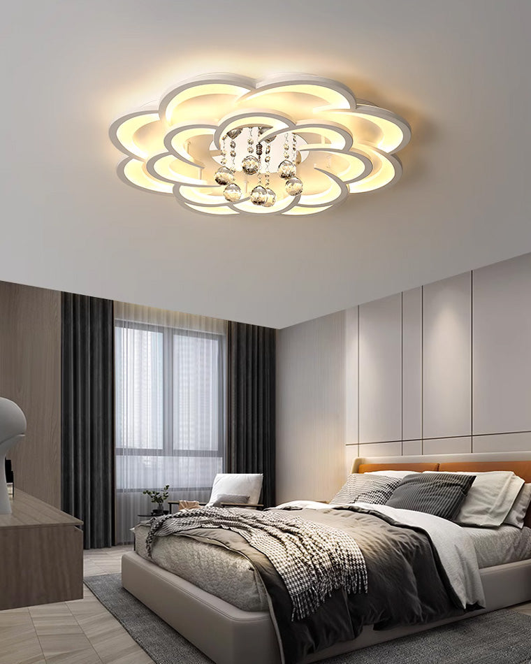 Dimmable LED Flush Mount Light with Crystal Accents 21-Inch Round for Bedroom Living Room Dining Room Contemporary Home Lighting Fixture