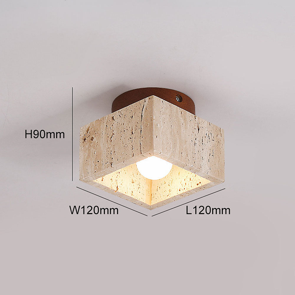 Plafonnier encastré en pierre naturelle avec détails en bois, culot E26, pour chambre, entrée, espace de vie, luminaire à profil bas, éclairage ambiant au plafond