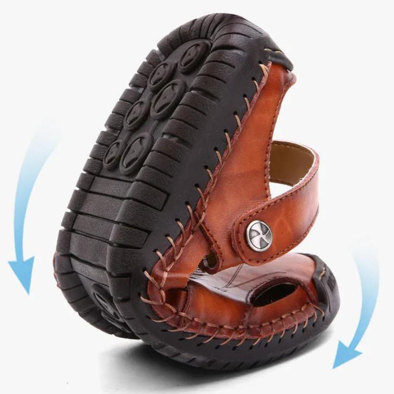 Men's Leather Slide Sandals – Closed Toe Slip-On with Orthopedic Support & Non-Slip Sole for Summer, Casual Wear, Travel & Vacation