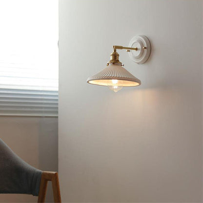 Hardwired Ceramic Sconce with Brass Accent, E26 Socket for Bedroom & Study, 9 in Modern Wall Light