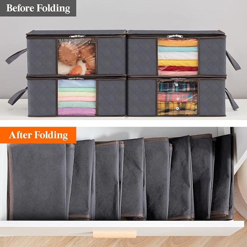 Foldable Garment Organizer with Clear Window & Handles for Closet Bedroom Dorm Storage Large Capacity Space Saver Bin