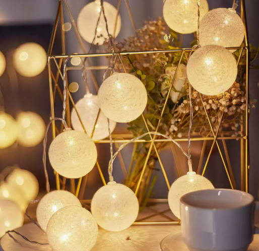 Cotton Ball String Lights with Soft Woven Globes for Bedroom, Living Room & Party Decor – USB or Battery Powered Fairy Lights