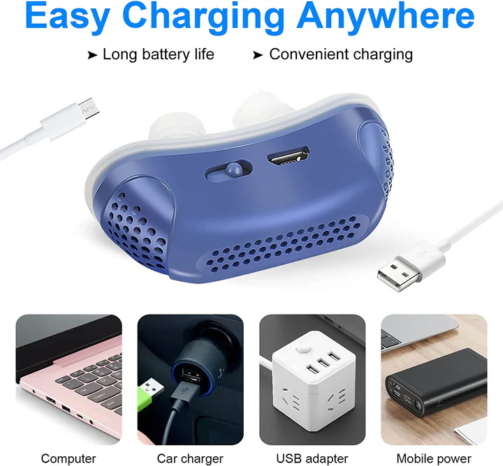 Portable Micro Anti-Snore Sleep Aid Device | USB Rechargeable Nasal Airway Support | Quiet Mask-Free CPAP Alternative for Travel & Home
