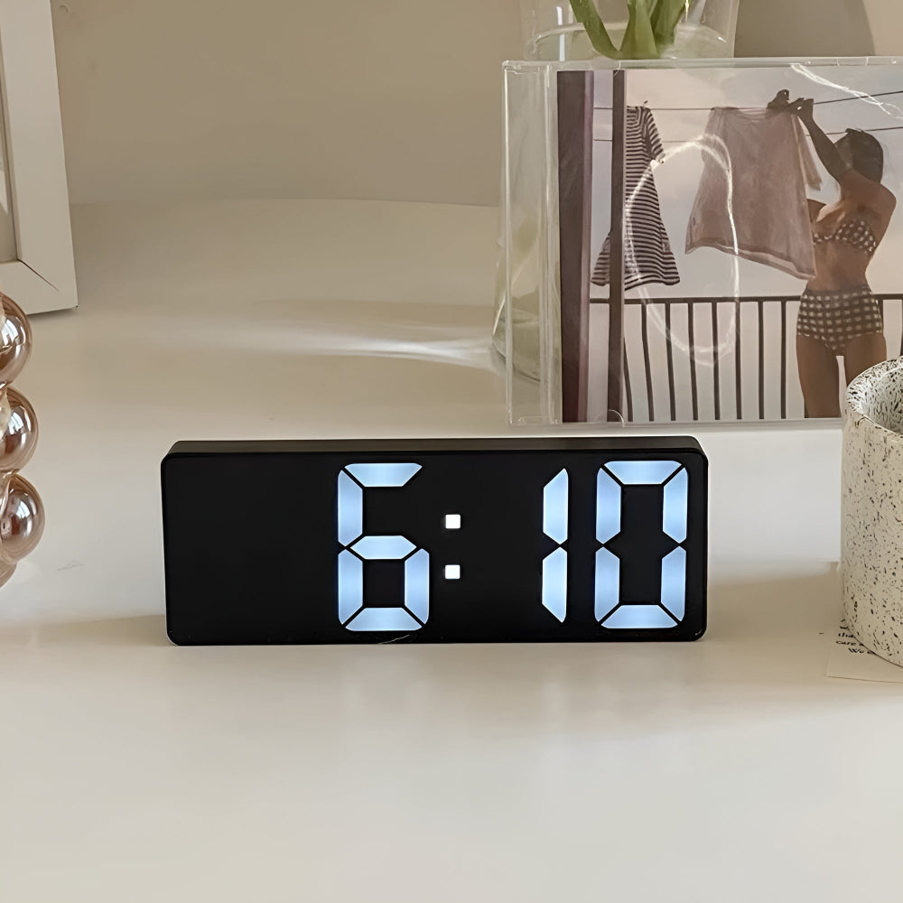 Réveil LED avec affichage miroir, température, date, format 12/24h, fonction répétition, alimenté par pile ou USB, pour table de chevet, chambre, bureau