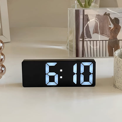 Réveil LED avec affichage miroir, température, date, format 12/24h, fonction répétition, alimenté par pile ou USB, pour table de chevet, chambre, bureau