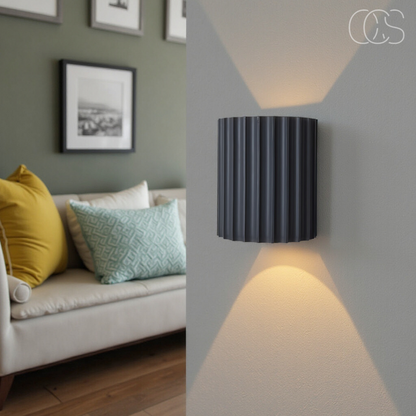 Ridged Round LED Wall Sconce with Warm Ambient Up & Down Light for Hallway, Bedroom & Living Room | Modern Minimalist Design in Four Earth