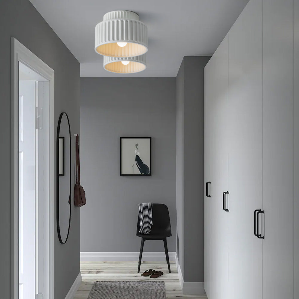 Plafonnier encastré en résine, douille E27, abat-jour texturé blanc pour cuisine, chambre, couloir, style moderne, minimaliste et scandinave à profil bas
