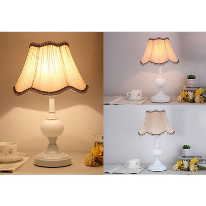 Desk Lamp with Fabric Shade & Metal Base 16.5 Inches High for Bedroom Nightstand Reading Study Room Office Workspace E26 Socket Gold White A