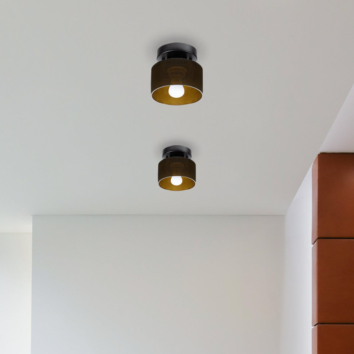 Flush Mount Glass Dome Ceiling Light E26 Socket Amber Globe for Kitchen Entryway Bedroom Low Profile Vintage Style Home Lighting Fixture