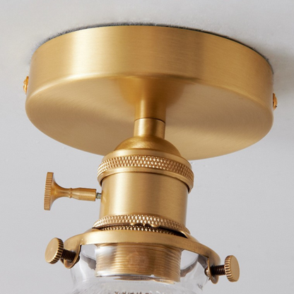 Semi-Flush Overhead Lamp with Textured Glass Dome and Brass-Tone Hardware for Low-Profile Entryways & Bedrooms