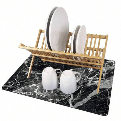 Tapis de séchage à vaisselle Maven - Terre de diatomées absorbante, antidérapant, design marbré moderne