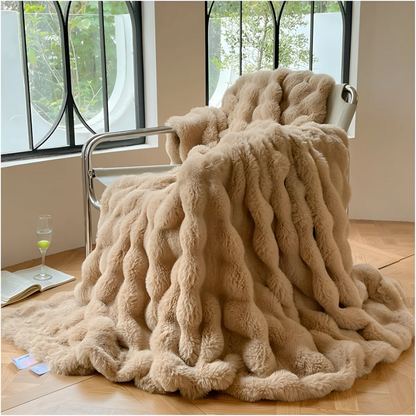 Faux Fur Throw Blanket 59 x 79 Inches Beige Polyester for Couch Bed Bedroom Soft Warm Oversized Decorative Living Room Sofa Cover