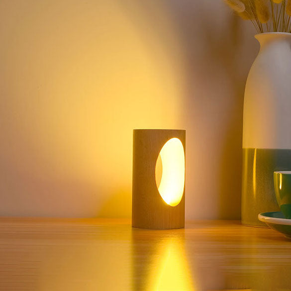 Wooden Column LED Desk Lamp with USB Power, Warm White Light for Bedroom & Office, Modern Japanese-Style Accent Light