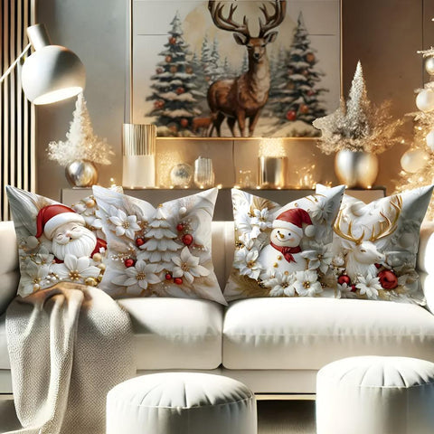 Crescent Christmas Pillow Covers - Velvet, Set of 4 with Holiday Designs