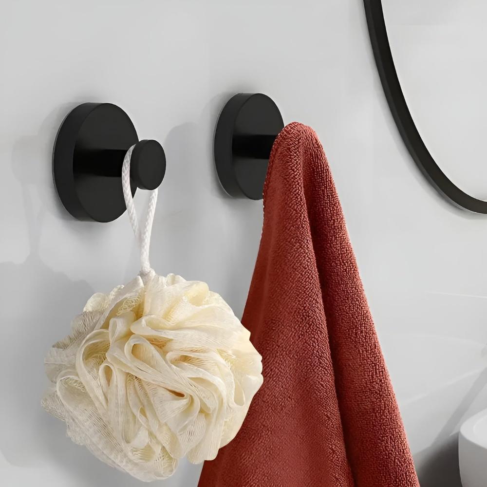 Adhesive Hooks for Bathroom Kitchen Towel Storage No-Drill Stainless Steel Robe Hanger Organizer Set Load Capacity 15 lbs Removable Wall Mou