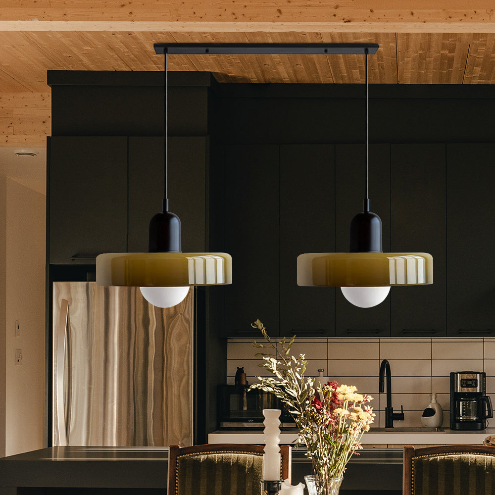 Dual-Shade Glass Hanging Light Fixture G9 Socket 14 Inch Ceiling Mount for Kitchen Island Dining Table Living Room Modern Overhead Lighting