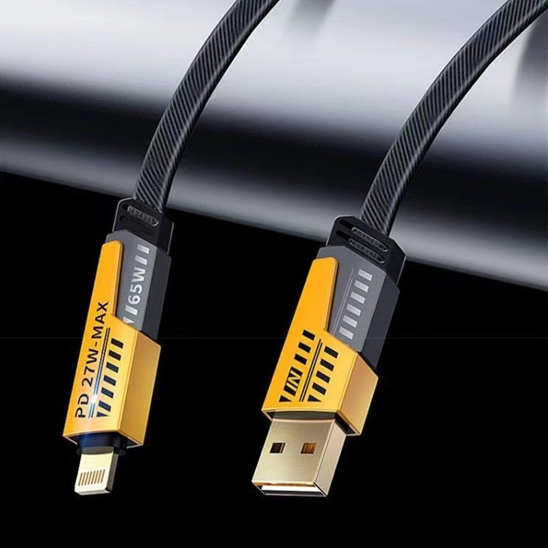 Multi-Device 65W USB-C Power Delivery Charging Cable with Dual Input & Output Ports for iPhone iPad MacBook Android Tablets