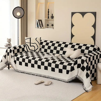 Cleo Sofa Cover - Microfiber Chenille, Pet-Friendly Checkerboard Pattern