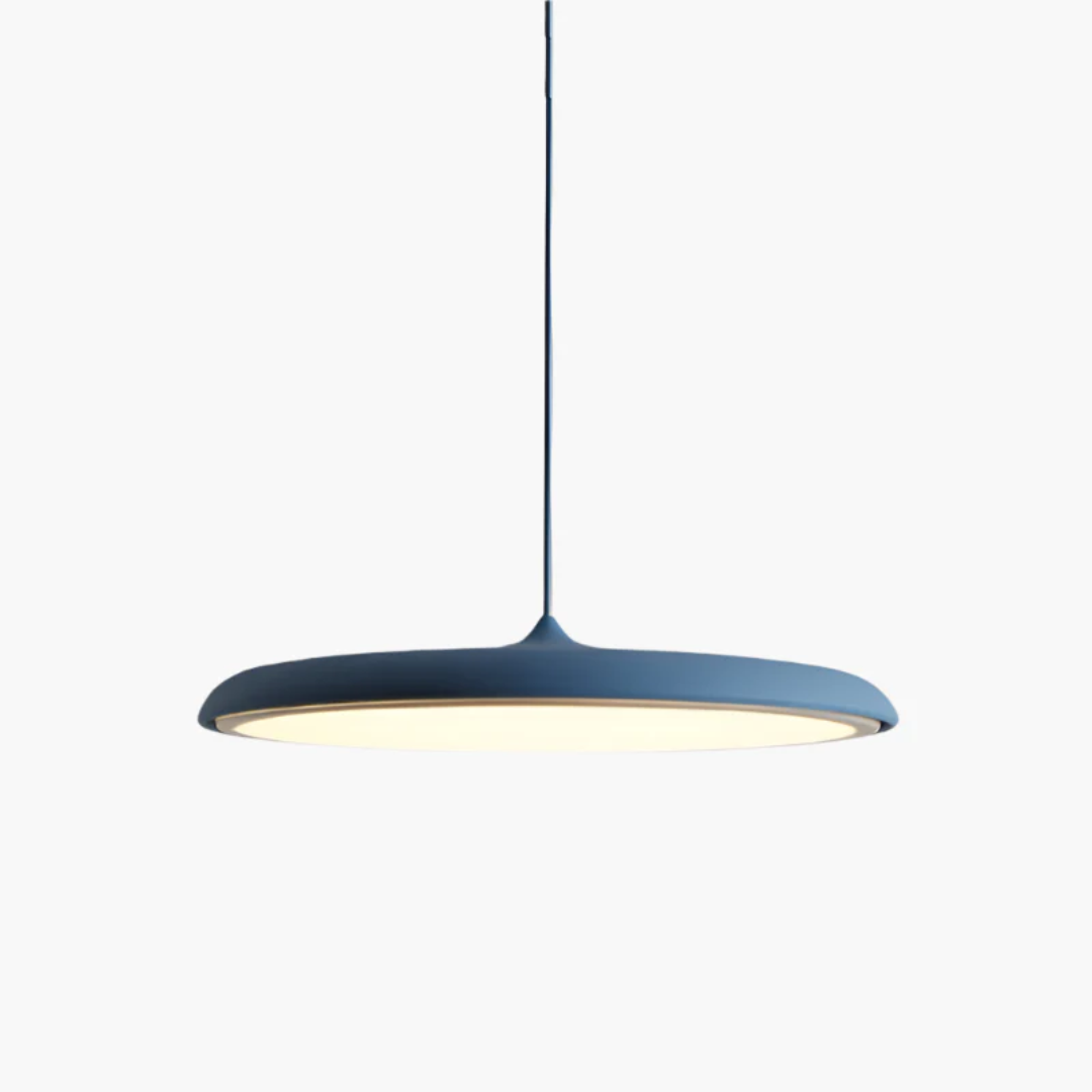 Suspension LED ronde en métal et acrylique – Luminaire suspendu bleu de 40 cm pour salle à manger, îlot de cuisine, chambre – Design minimaliste moderne