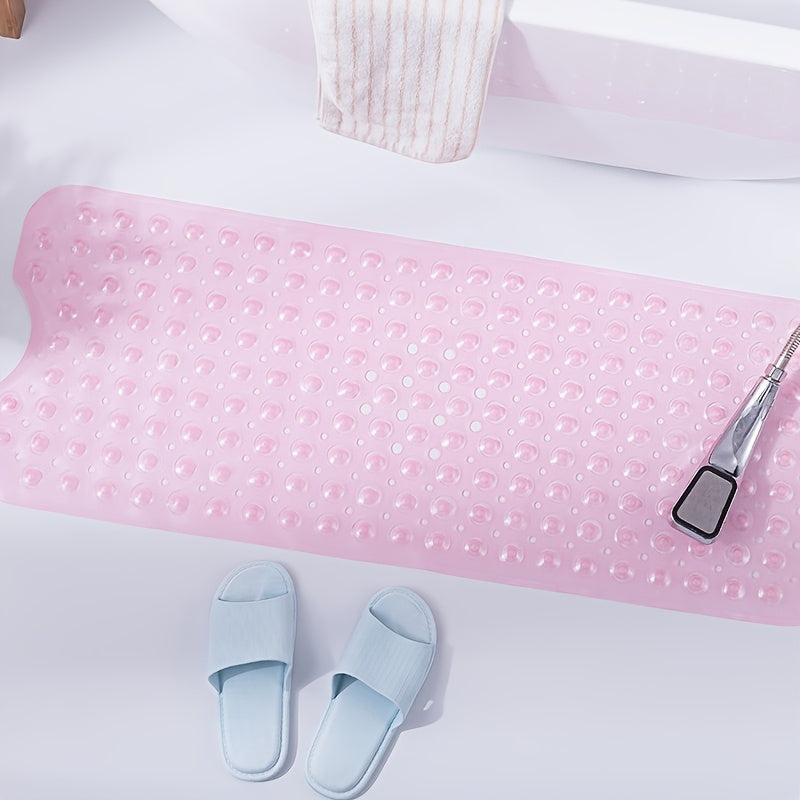 Anti-Slip Shower Floor Mat 40 × 16 Inches Gray PVC Tub Liner with Drainage Holes and Suction Grips for Wet Surfaces