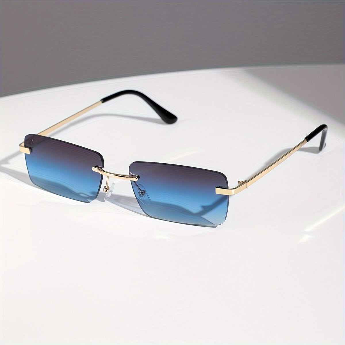 Lunettes de soleil sans monture pour hommes – Monture en métal légère avec protection UV et verres dégradés oversize pour la conduite, les sports de plein air, la plage
