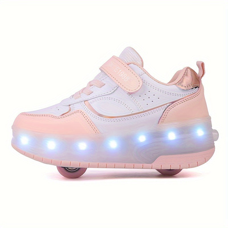 LED Light-Up Roller Skate Sneakers for Kids with Removable Wheels – USB Rechargeable Inline Shoes for Boys & Girls