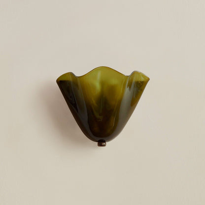 Shell-Inspired Glass Sconce 11 Inch Wide Vintage Iron Bedside Fixture Warm Ambient Hallway Lighting E14 Base Brown Green Beige Tinted Shade