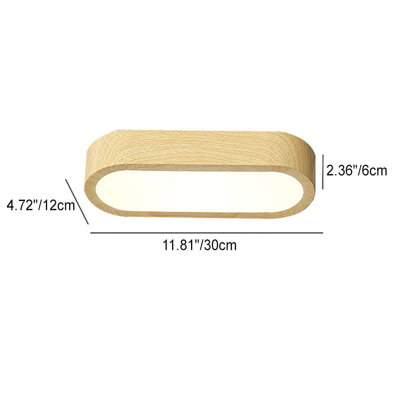 LED Wood Grain Ceiling Light Flush Mount – Modern Round Low Profile Fixture for Bedroom Living Room – Hardwired 8W Acrylic Shade Walnut &