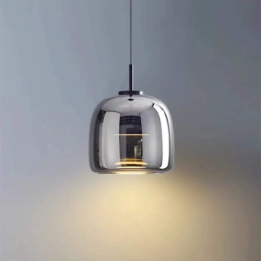 Glass Drop Ceiling Fixture 40 in Adjustable Height Cognac Smoke Gray Over Island Dining Table Modern Nordic Minimalist Hanging Lamp Bedroom