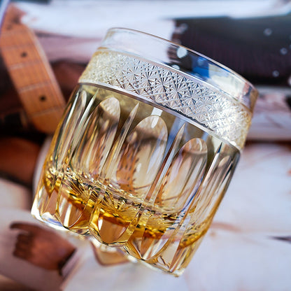 Hand-Cut Crystal Whisky Glass with Starburst Pattern, Gift-Boxed Japanese Tumbler for Spirits